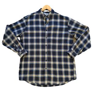 LL Bean Men's Long Sleeve Plaid Shirt L Tall Navy Blue Plaid, Workwear, Outdoors
